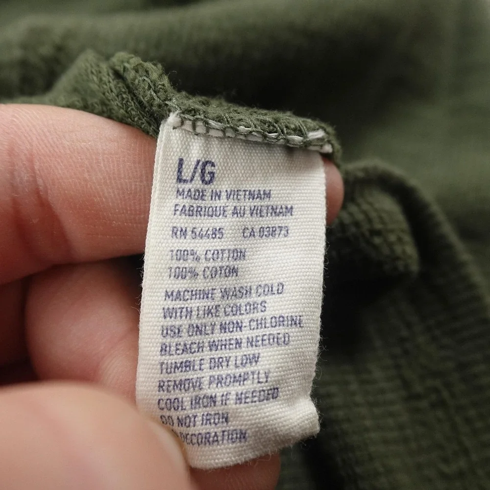 American Eagle‎ Shirt Mens L Green Waffle Knit Thermal Crewneck Logo Preppy Y2K